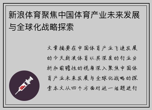 新浪体育聚焦中国体育产业未来发展与全球化战略探索